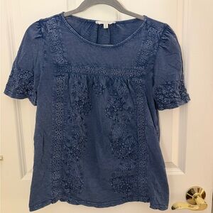 Lucky Brand Denim Blue Floral Blouse